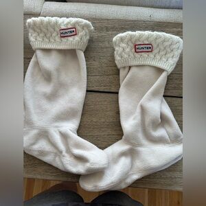 Hunter Cable Knit Boot Socks • Cream Fleece • Women’s Size M
